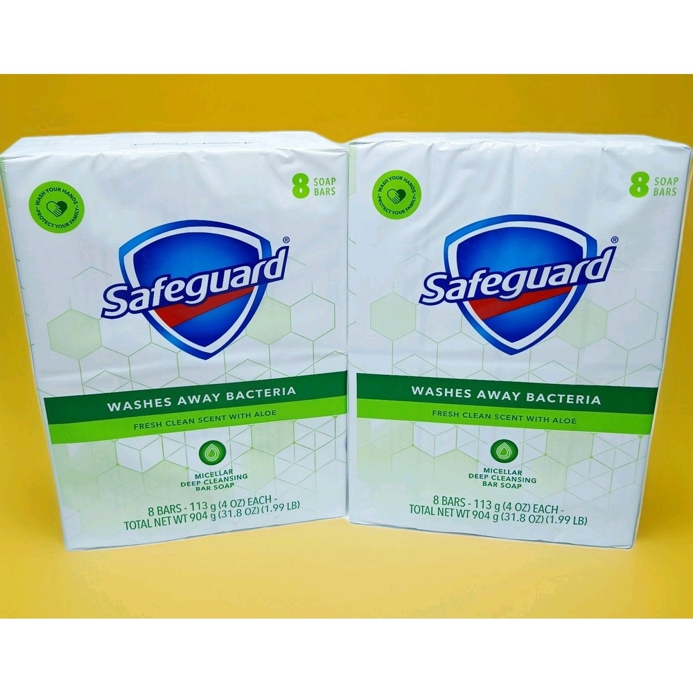 Safeguard Antibacterial‎ Bar Soap, White with Aloe, 4 Oz Bars ( 16 BARS )